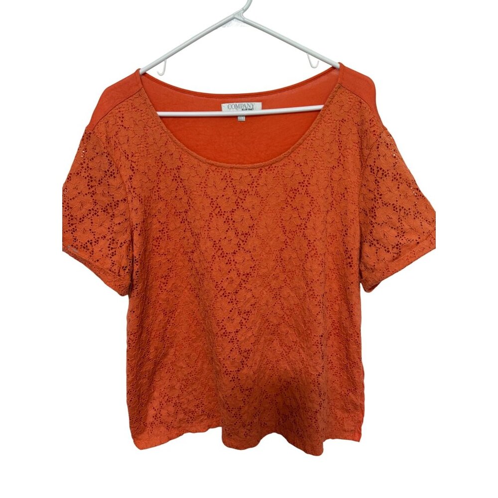 Ellen Tracy Company Top Orange Eyelet Front Womans XL